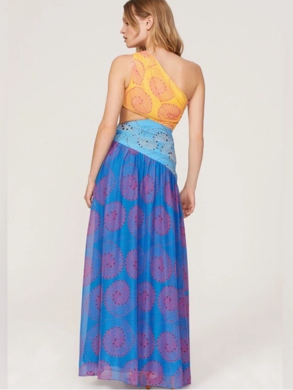 Staud Ashlyn Blue Golc Multicolor Cutout Maxi Dress, Size 2 - Picture 2 of 7